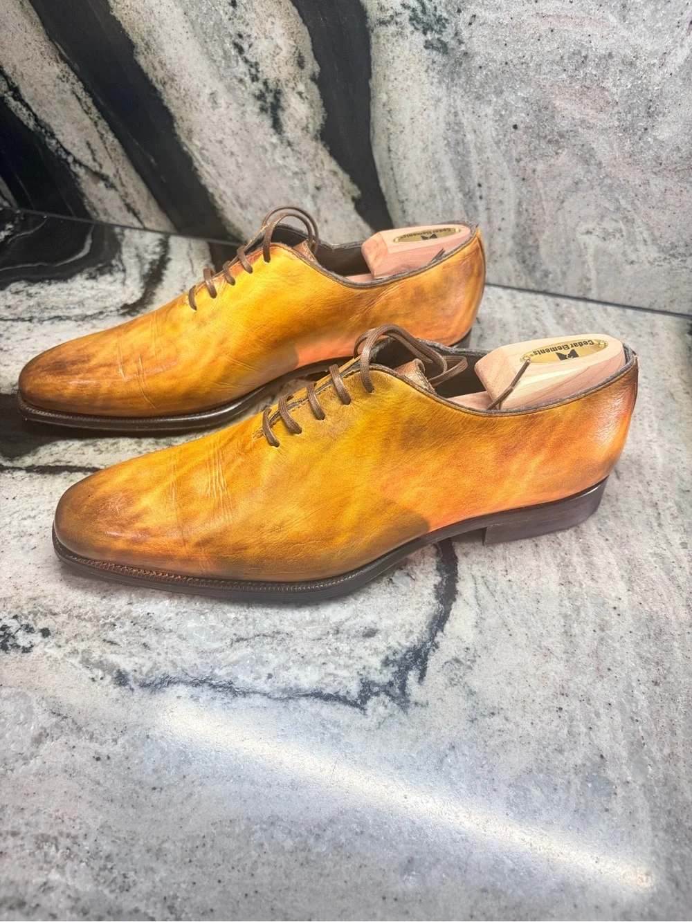 I Maschi Gold Men’s 42 Wholecut Oxford Shoes Italy Hand Patina Leather